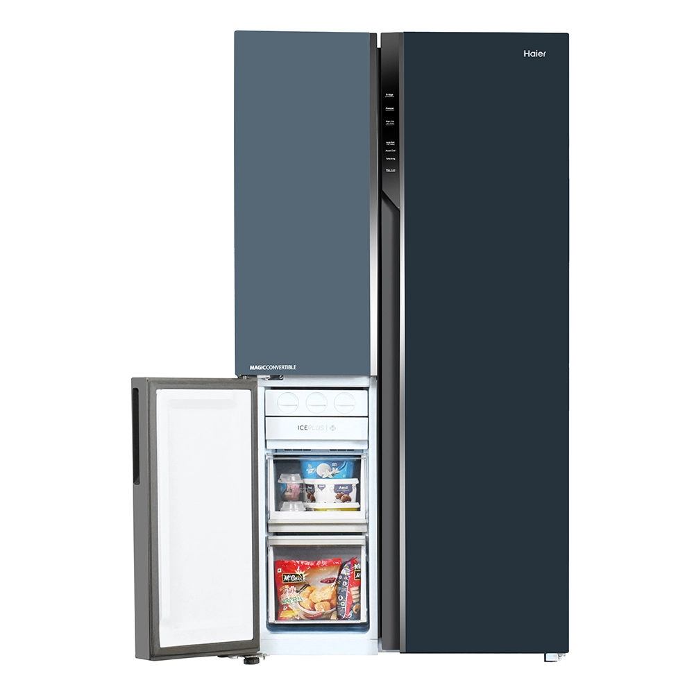 Haier Vogue Series 598L , Grey Onlyx Glass Finish 3 Door Convertible Side By Side Refrigerator