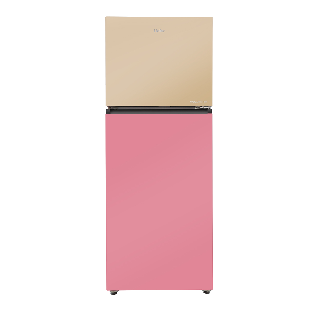 Haier 328L 2 Star Cream Pink Glass Double Door Refrigerator